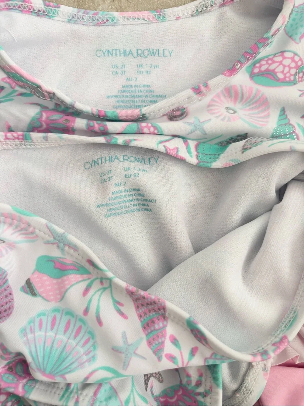 Cynthia Rowley Mint and Pink Coastal Print Long-Sleeve Rash Guard Set
